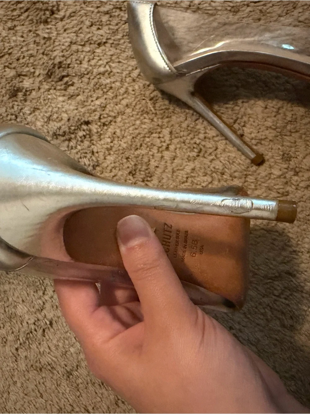 SCHUTZ Silver Pointed-Toe Pumps with Clear Panels